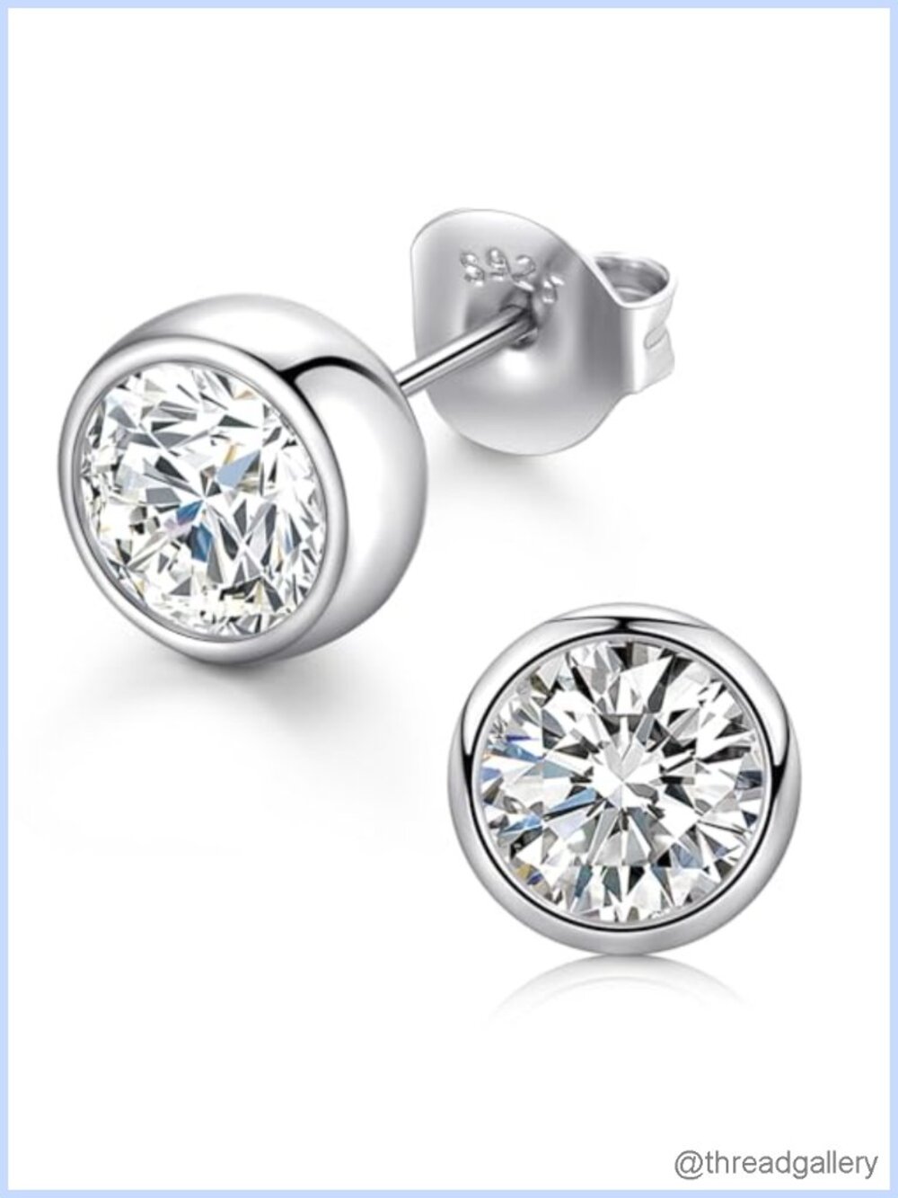 Moissanite Stud Earrings 18K White Gold Plated 925 Sterling Silver Bezel Set